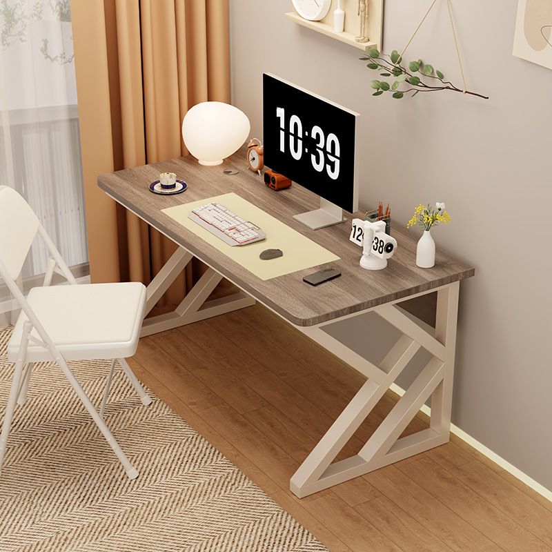Wood Color/Dove Grey/Black Rectangular Steel Table with Scratch Resistant Toboggan Base and Cable Management, Front Splash Included