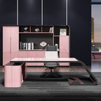 Rose Executive Desk with 3 Drawers, Cabinet, Exterior Shelf, Cable Management, Cooling Hole & Pedestal Base, Scratch Resistant