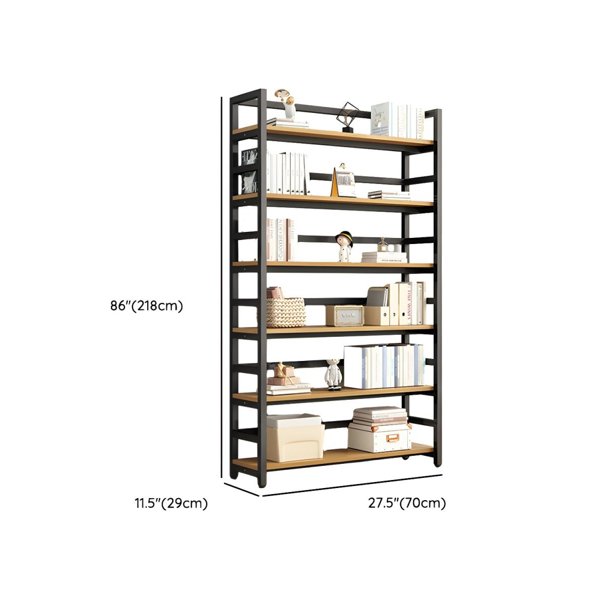 Modern Metal Display Stand with Wooden Shelves and Open Storage