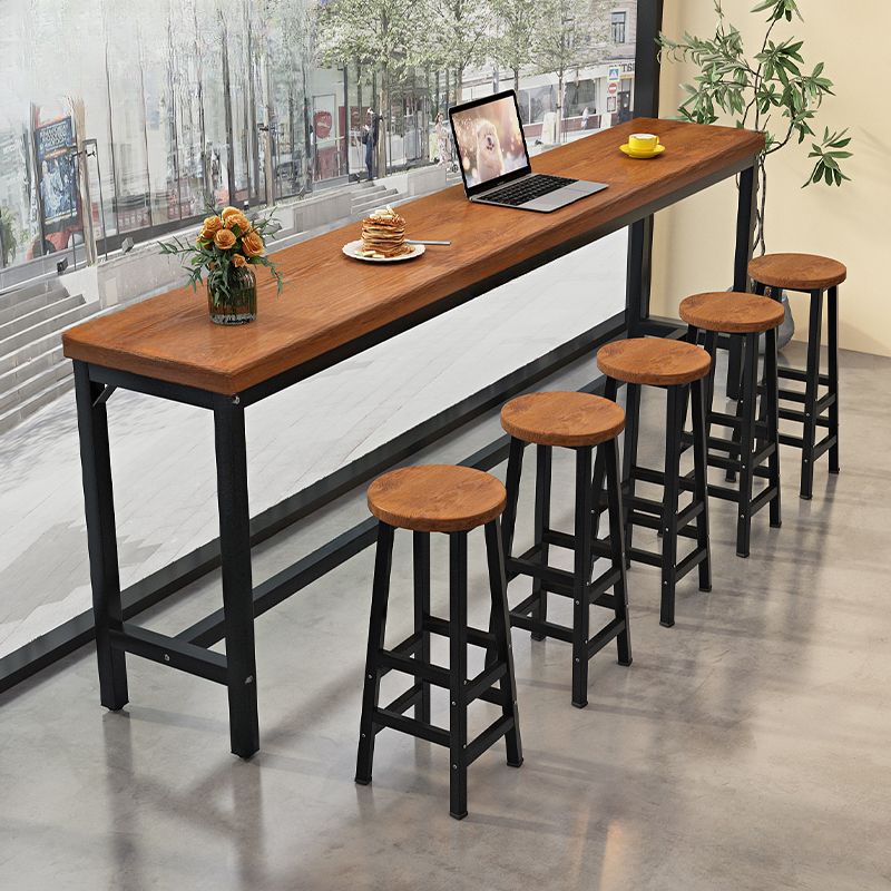 Simplistic Pub Table with Lumber Top and Trestle Base in Auburn, Rectangle Shape with Foot Pedestal