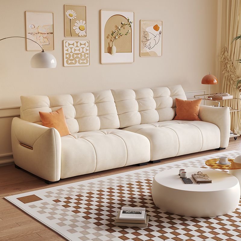 Contemporary Modern Solid Color Scratch-durable Sofa in Flannel with Gray/Olive Green/Mocha Upholstery, Seats 5/4 with 2 Pillows
