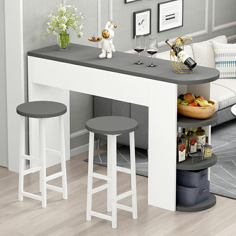 Contemporary Living Room Wood Bar Set with Storage and Backless Seating