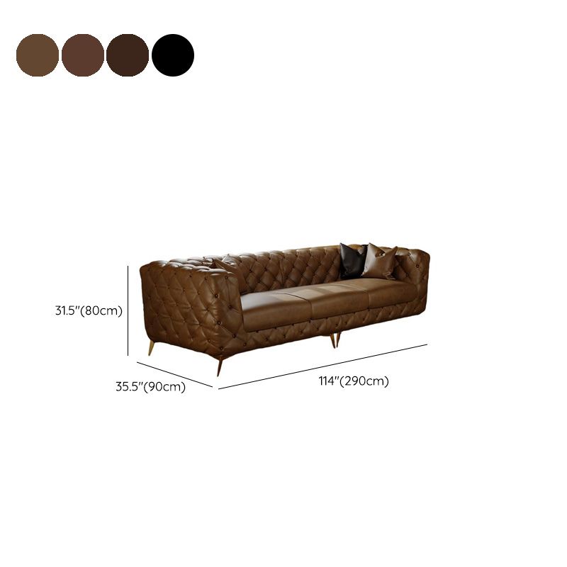 Drawing Room Standard Sofa in Genuine Leather Black/Mocha/Coffee with Armrest and 4 Pillows