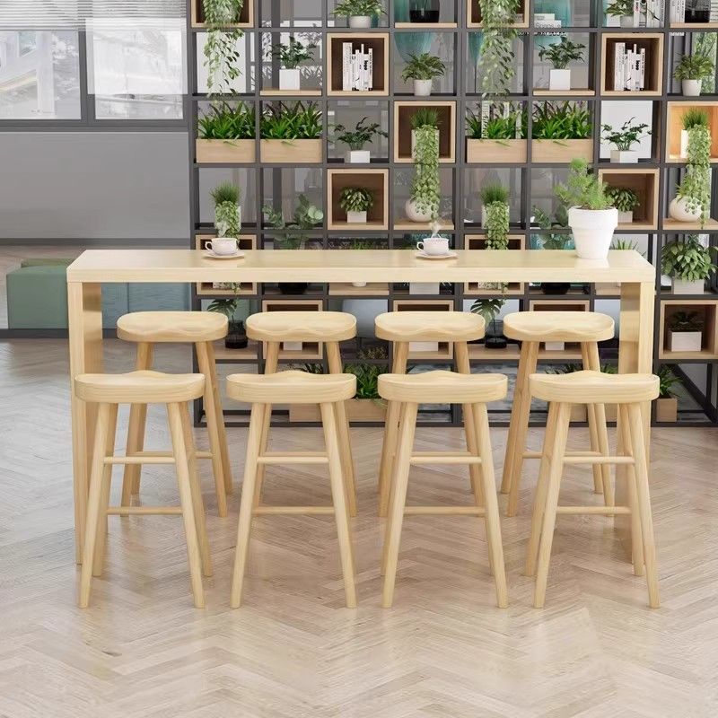 Modern Rectangular Natural Wood Pub Table with Two-sided Pedestal in Wood Grain