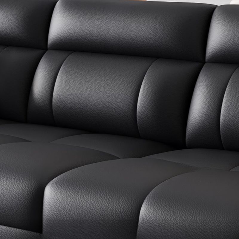 Modish Solid Color Stain Resistant Standard Sofa in Black, 4-seater/3-seater with 2 Pillows