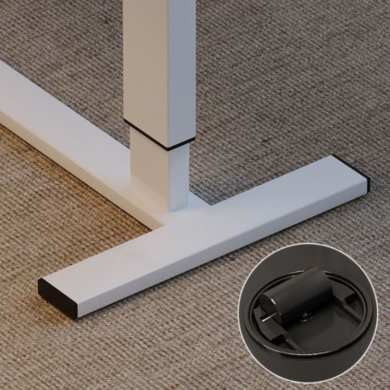 Minimalist Manual Moves Up and Down Bend-resistant Cocoa/Chalk Timber Standing Desk with H-Shape Base and Wheels / Casters