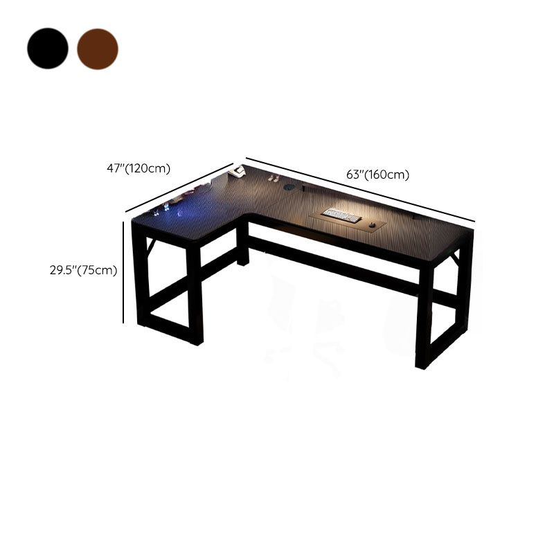 Minimalist L-Shape Auburn Gaming Computer Desk with Trestle Base, Independent Structure, and Wire Management in Manufactured Wood