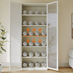 Organizing Shelf with 2-Drawer, 4 Shelves in Steel, Vertical, Transparent Glass Door, Closed Back