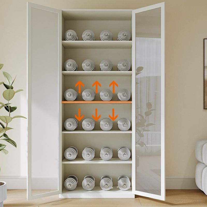 Organizing Shelf with 2-Drawer, 4 Shelves in Steel, Vertical, Transparent Glass Door, Closed Back