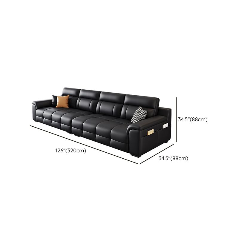 Modish Solid Color Stain Resistant Standard Sofa in Black, 4-seater/3-seater with 2 Pillows