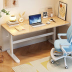 Trendy Rectangular Height-Adjustable Laminate Writing Table in Chalk/Unfinished Color with Hand-Operated Adjustment