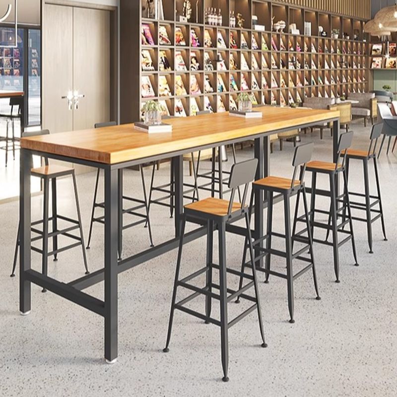 Trendy Rectangle/Square Pub Tables and Chairs for 8/Set for 6/Set for 4 with Footrest, Trestle Base, a Tabletop in Pine and Back for the Bar