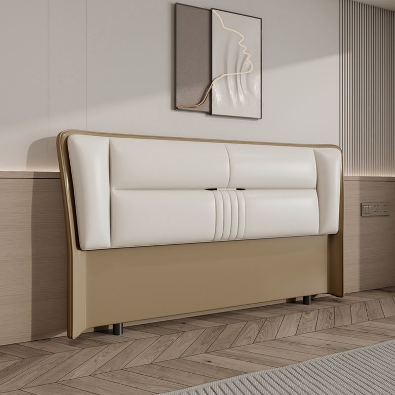 Trendy Wingback Headboard with No Distressing in Natural Wood, Rectangle Shape for Full/Queen Bed with Sponge Upholstery and Standard Height