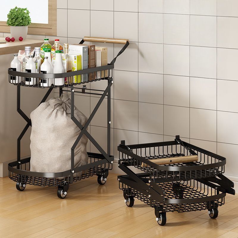 Compact Adult Tool Cart with Handle, Storage Shelves & Casters, Black/Gold