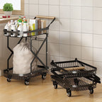 Compact Adult Tool Cart with Handle, Storage Shelves & Casters, Black/Gold