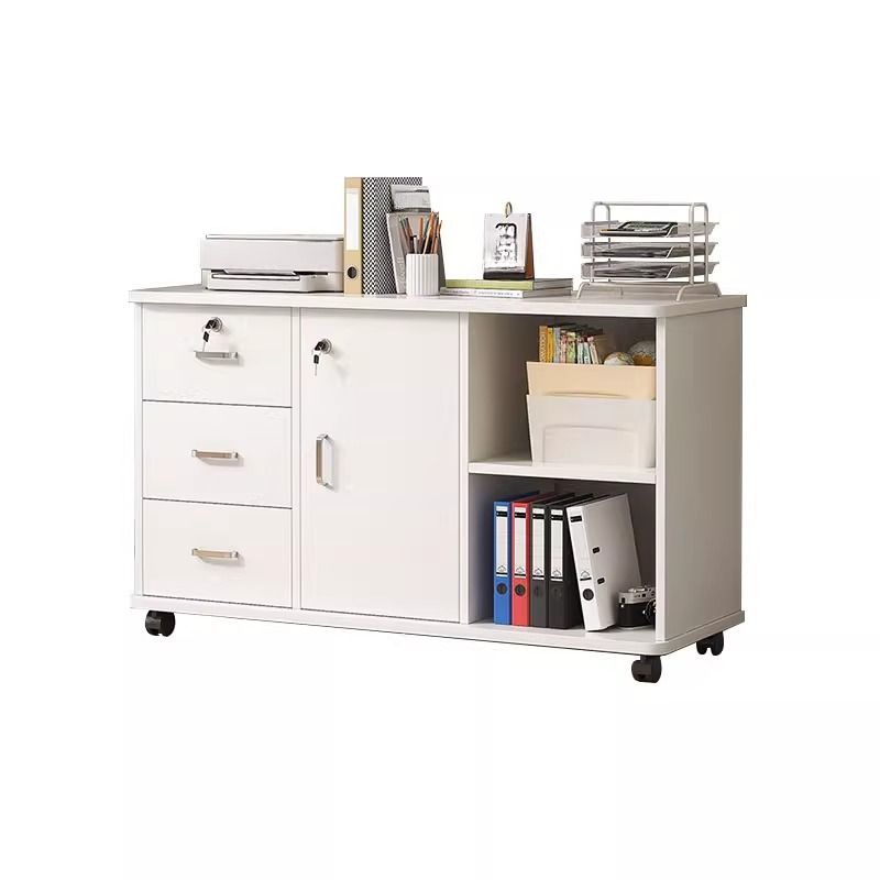 Horizontal Filing Cabinet/Vertical Filing Cabinet in Timber with Soft Close, Key Lock and Roller Wheels in a Casual Style, 2 Shelves/1 Shelf Included/Not Included