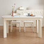 Contemporary Solid Wood Kitchen & Dining Table in Chalk with Legs, Fixed Table Mechanism, 4-person/6-person Seating, Scratch Resistant Sintered Stone Tabletop