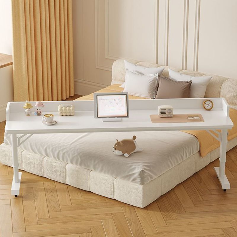 Adjustable Height Moisture Resistant T-Shape Desk with Manual Height Adjustment in Chalk, Self-Supporting with Wheels and Lockable Brakes