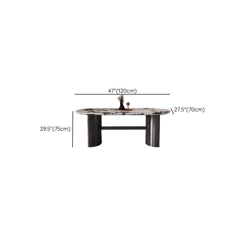 Natural Marble Dining Table in Modern Simple Style with Fixed Table, Cocoa Table Top, Seating for 4/6-person Seat, Scratch Resistant Marble Slab Mixed-material Design