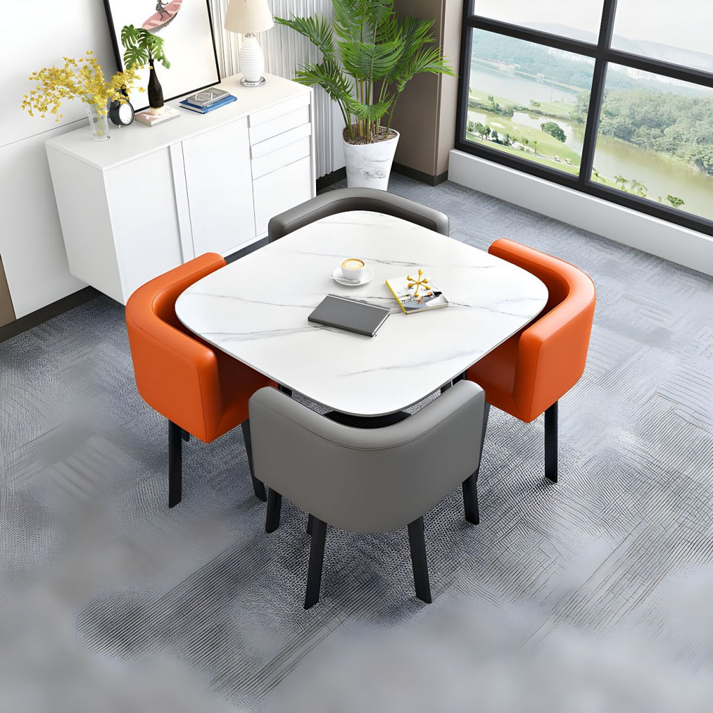 5 Piece Square Shape Sintered Stone Top Dining Room Table Set