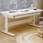 Trestle Mold-resistant White/Wood Grain Self-supporting Manually Controlled Moves Up and Down Standing Desk with/without 1 Drawer
