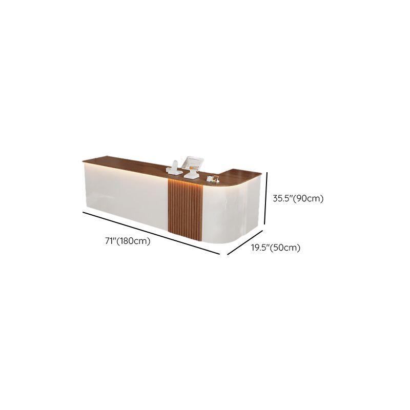 Reception Desk L-Shape with Cupboard and Filing Cabinet, Manufactured Wood Top in Sepia/Apricot Color/Carmine