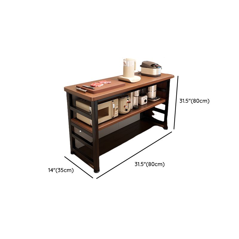 Modish Rectangle Kitchen Island with 3/2 Shelves, Manufactured Wood Countertop, Open Storage in Brown/Natural