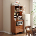 Art Deco Narrow Sideboard with 2 Drawers, 4 Shelves, Pantry Hutch, and Engineered Wood Countertop