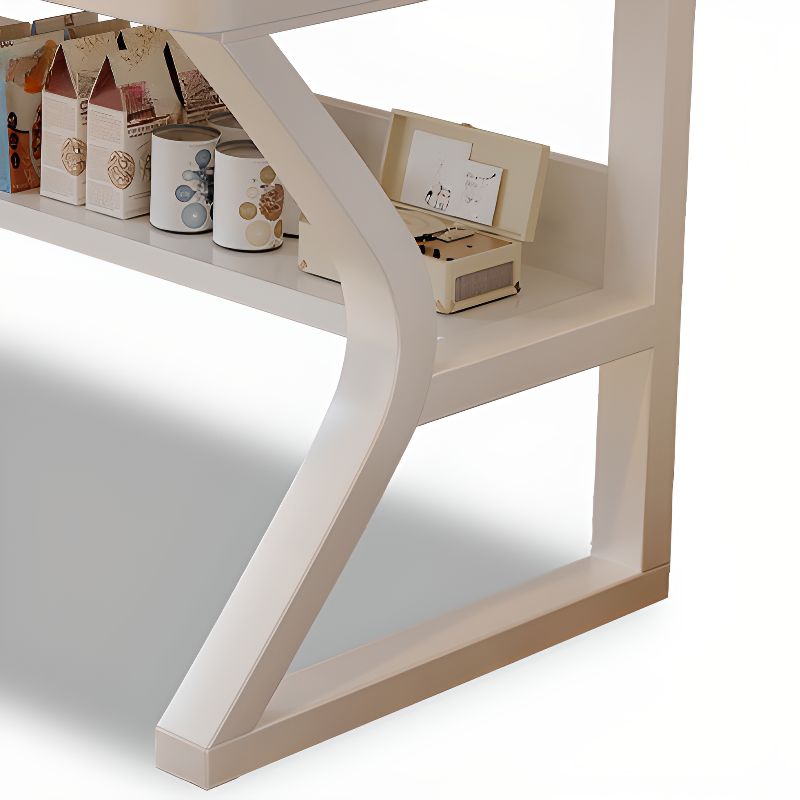 Contemporary Rectangle Manufactured Wood Office Desk in White with Exterior Shelving