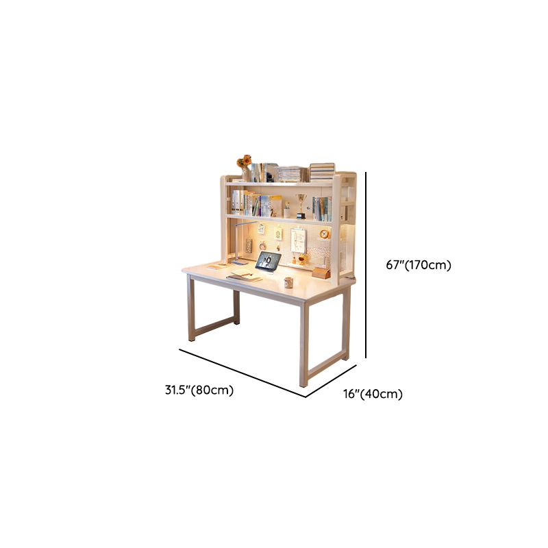 Modern Rectangular Laminate Writing Table with Chalk/Unfinished Color Drawers, Exterior Shelf, and Hutch