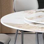 Stone Dining Table with Ink Gloss Finish Base for 4-person Seat/Seating for 8, Anti-Fouling Sintered Stone Tabletop