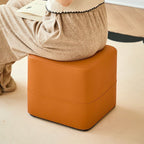 Modish Solid Color Accent Stool in Navy Blue/Sage/Beige with Square Base and Upholstered Seat