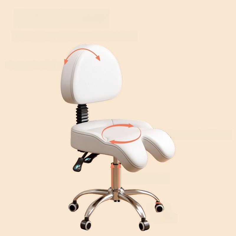 Adaptable Height Rotatable Metal Task Stool with Wheels and Upholstered Adjustable Backrest