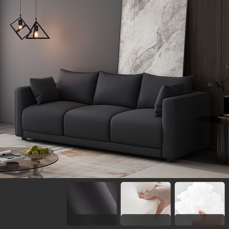 Modern Solid Color Scratch-defiant Standard Sofa in Pu with Black/Dark Grey/Ivory Upholstery, 3-seater, and 2 Pillows