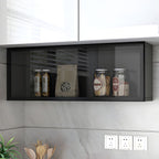 Contemporary Faux Wood Wall Mounted Display Cabinet with Glass Door