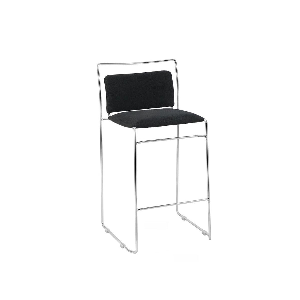 Casual Soft Seating Bar Stools in Midnight Black/White/Amber Color with Back, Pileable, Rectangle Seat Style, and Leg Rest