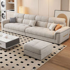 Standard Sofa in Beige Leather with Armrest and 4 Pillows
