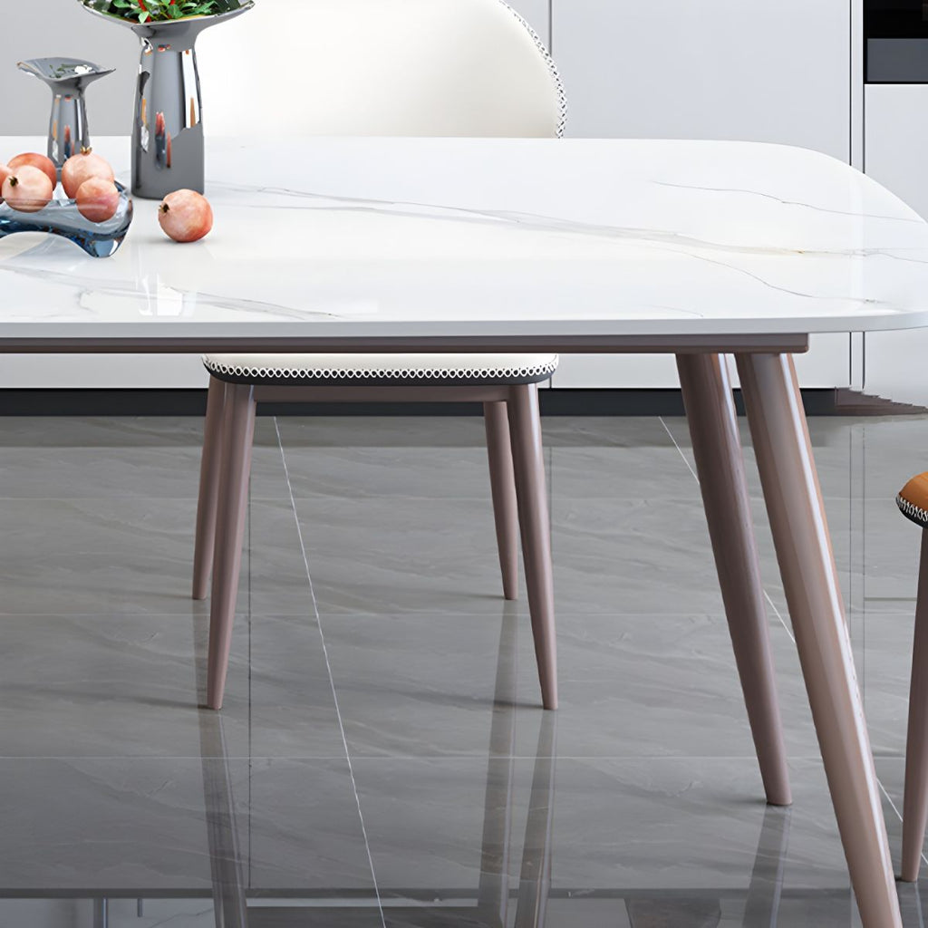 7-Piece Metal Modern Dining Set with Slate Table Top and Upholstered Chairs in Violet Color
