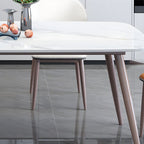 7-Piece Metal Modern Dining Set with Slate Table Top and Upholstered Chairs in Violet Color