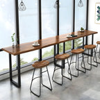 Modern 1/5 Pieces Bar Table Set Rectangle Pine Wood Counter Table with Stools for Balcony