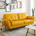 Modern Leather Sofa Flared Arm Button-tufted Loose Back Sofa for Living Room Bedroom