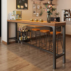 Simplistic Pub Table with Composite Wood Top and Trestle Base in Natural Finish, Rectangle Shape with Foot Pedestal