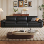 Contemporary Modern Solid Color Scratch-durable Standard Sofa in Midnight Black, Seats 4/3 with 2/3 Pillows