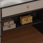Standard Vanity Set with Grey/White Seating, 1 Drawer, Composite Wood Frame, Standing Mirror, Seat, and Door