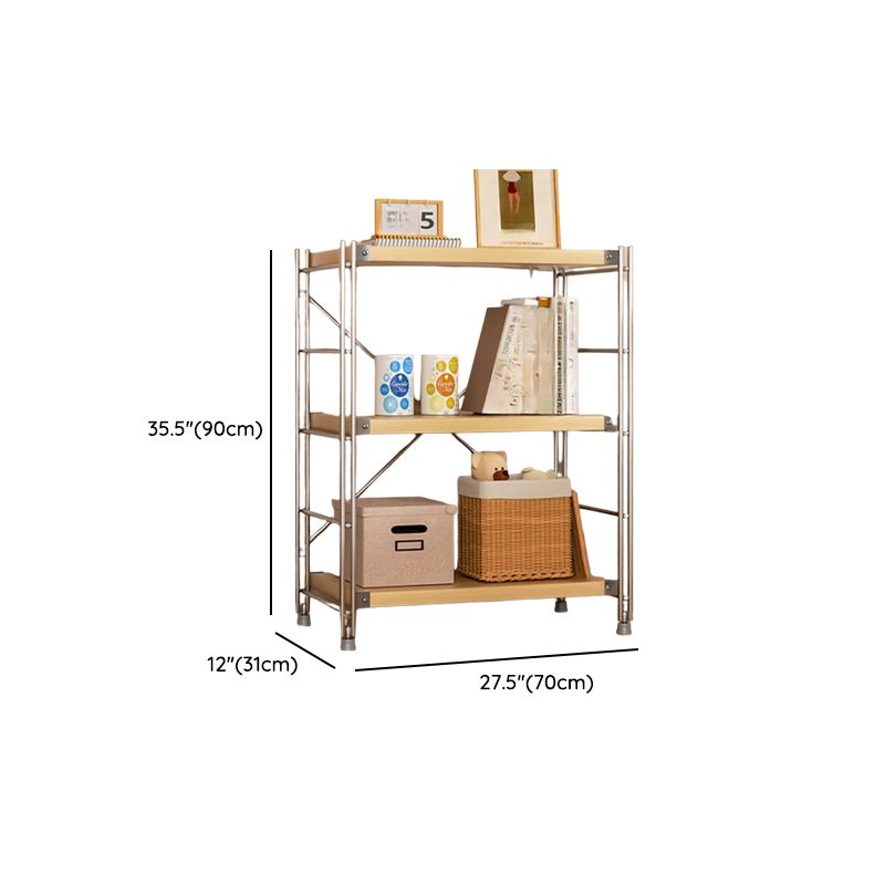 Natural Finish Simplistic DVD Storage Shelf with Steel Frame and Alterable Shelf, Standing Installation