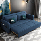 Contemporary Cotton Blend Sleeper Square Arm Sofa Bed in Blue