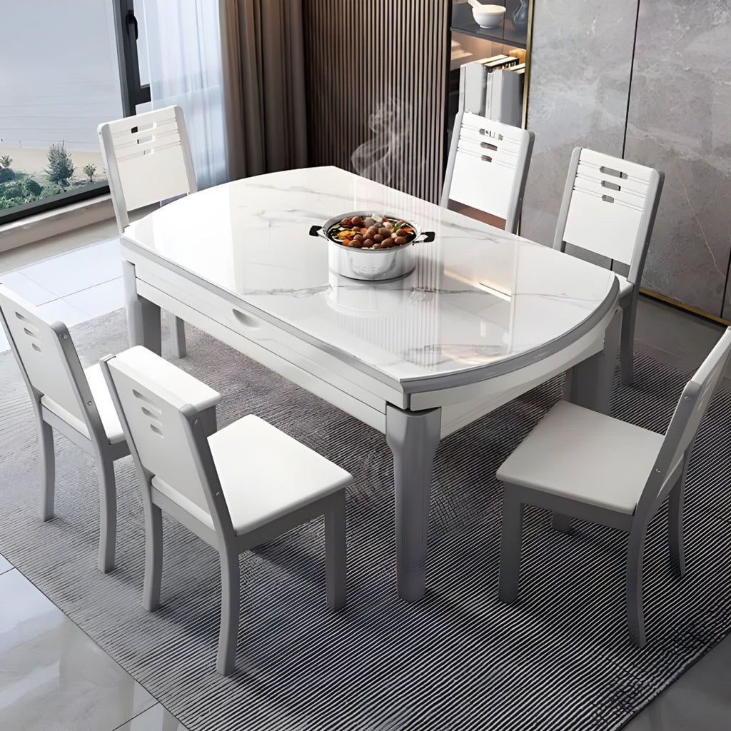 Modern Style Stone Furniture 7 Pcs Round Shape Dinette Table with Dining Chairs