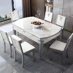 Modern Style Stone Furniture 7 Pcs Round Shape Dinette Table with Dining Chairs