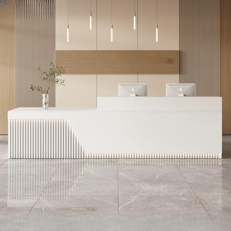 Reception Desk Rectangle with Hutch 2 Drawers/1 Drawer Hutch Keyboard Tray and Filing Cabinet, Manufactured Wood Top