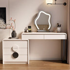 Chalk Modish Large Vanity Set with Natural Wood Table Top, 5 Drawers/8 Drawers, Light Up Mirror, No Suspension
